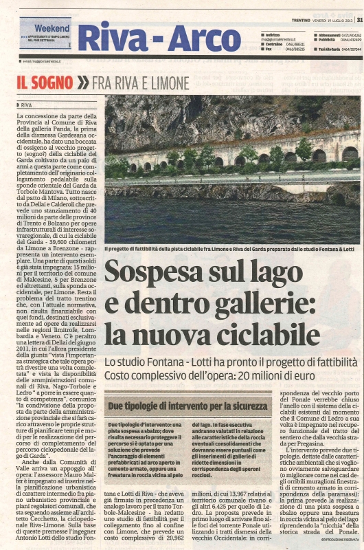Sospesa sul lago e dentro gallerie: la nuova ciclabile