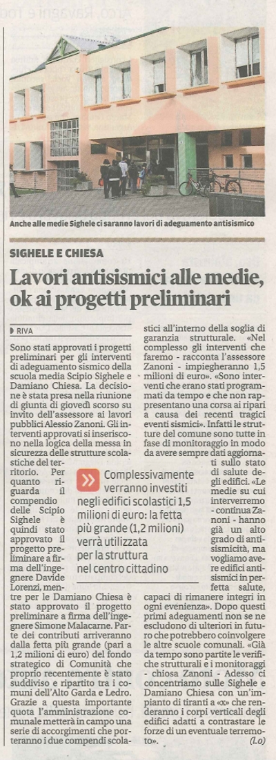 Lavori antisismici alle medie, ok ai progetti preliminari