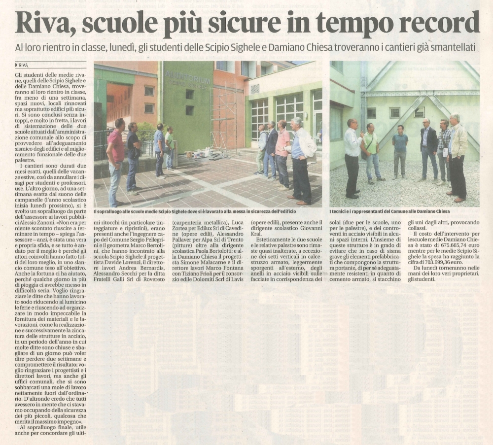 Riva, scuole più sicure in tempo record
