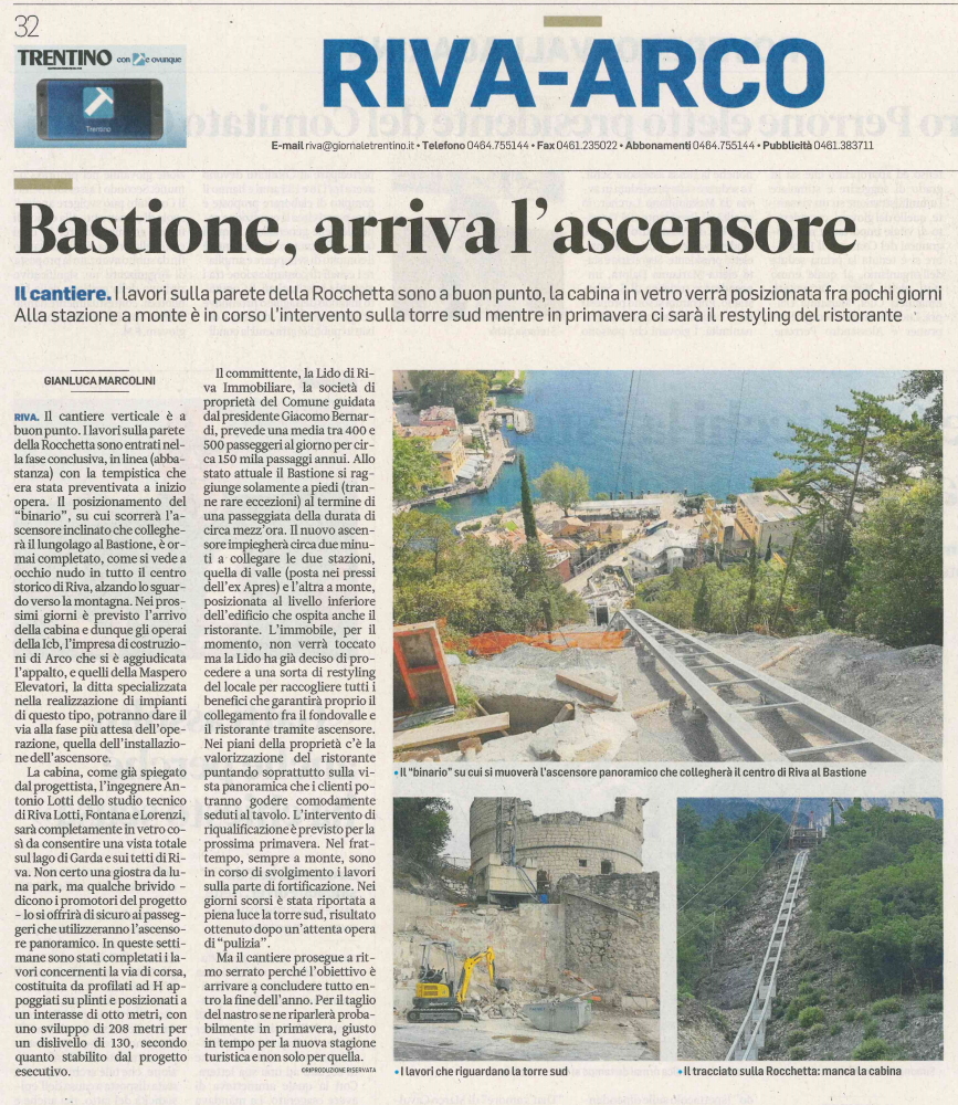 Bastione, arriva l'ascensore