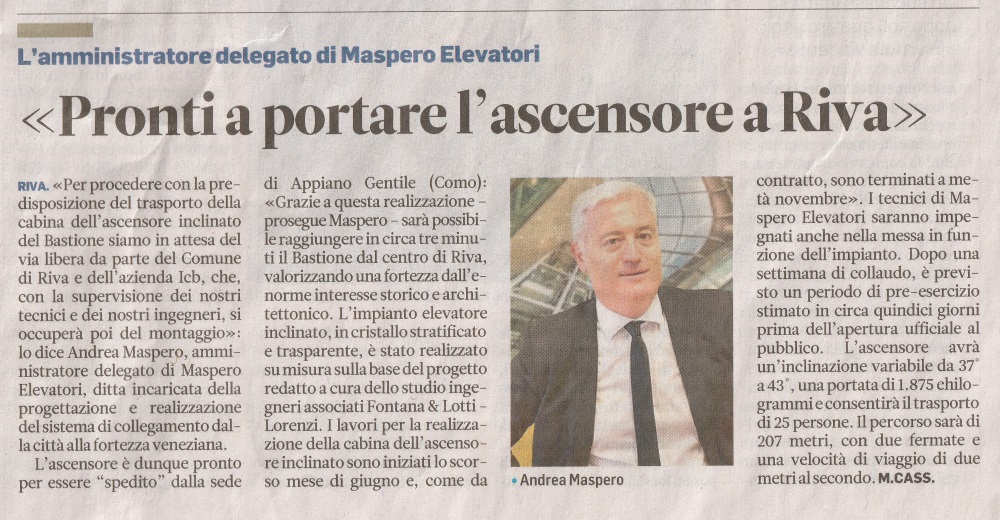 Pronti a portare l'ascensore a Riva