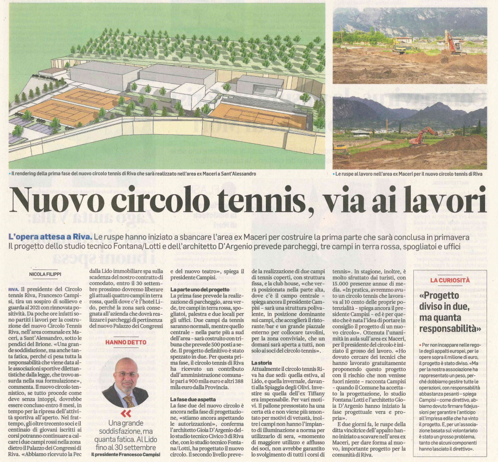 Nuovo circolo tennis, via ai lavori