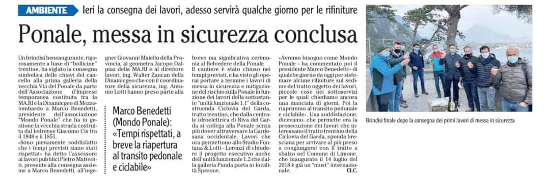 Ponale, messa in sicurezza conclusa