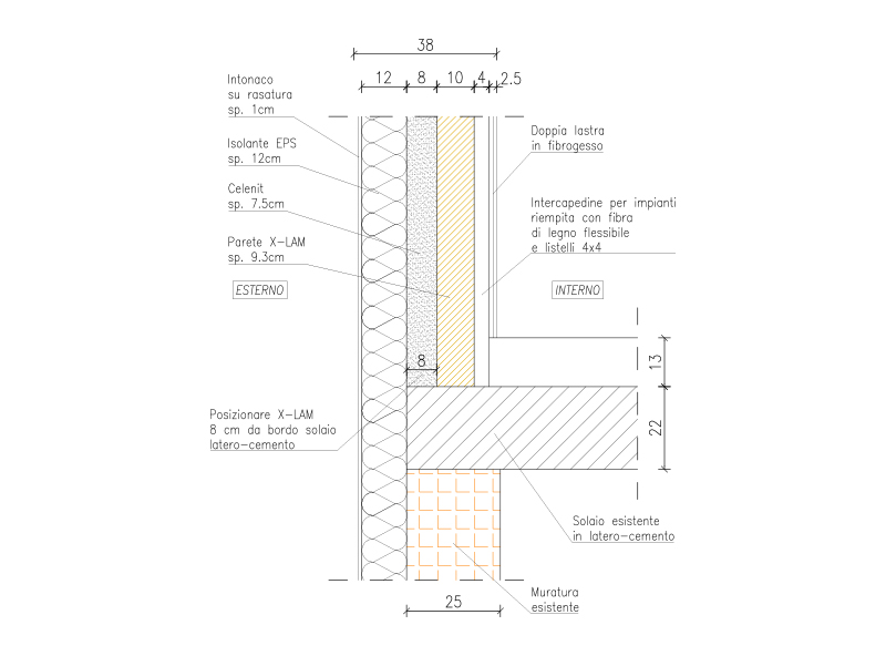 Edificio privato riva particolare stratigrafia parete x lam