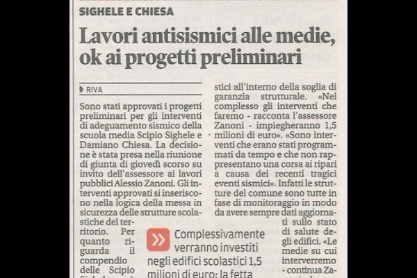 Lavori antisismici alle medie, ok ai progetti preliminari