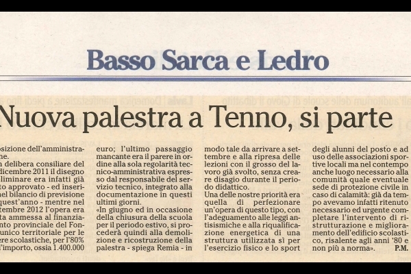 Nuova palestra a Tenno, si parte